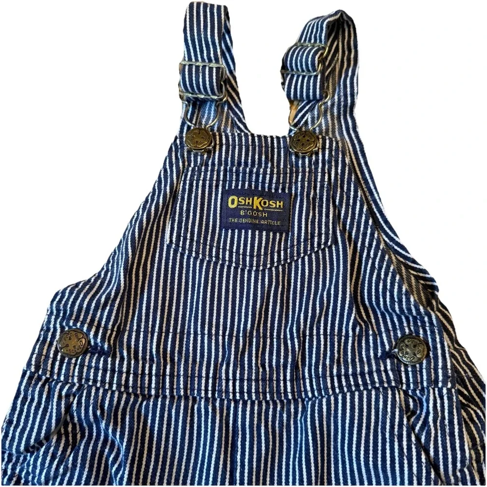 Vintage 90s OshKosh Dungarees Baby 18 Months Blue & White Strip Bib Overalls